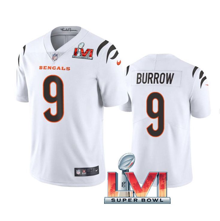 Men's White Cincinnati Bengals #9 Joe Burrow 2022 Super Bowl LVI Vapor Limited Stitched Jersey
